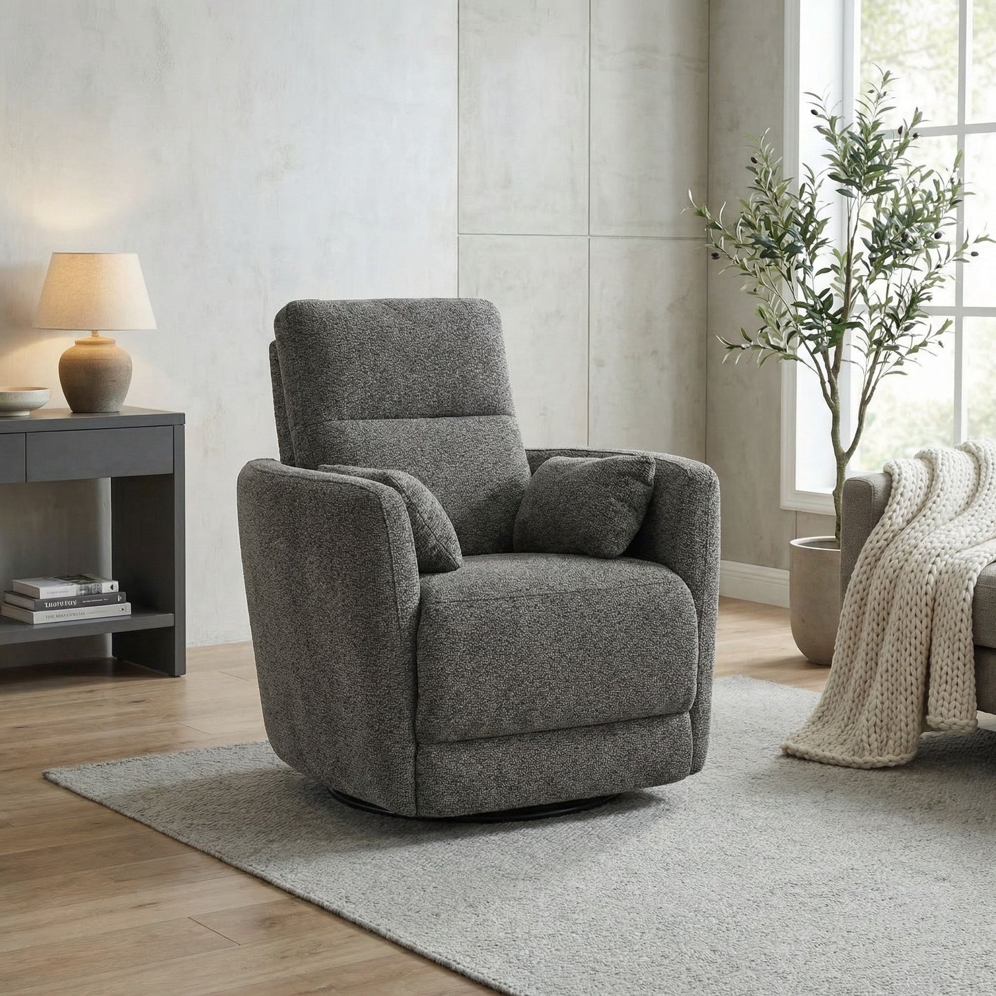 Milan - Swivel Recliner With Manual Footrest - Gray