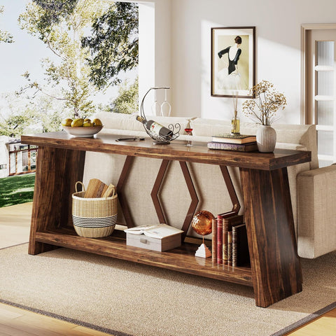 Accent Extra Long Console Table With 2 Tier Storage - Brown