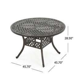 Outdoor Expandable Aluminum Dining Table With Latticework Details And Curvy Legs