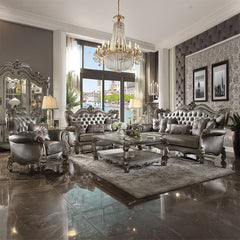 Versailles - Chair With 2 Pillows - Silver Synthetic Leather & Antique Platinum