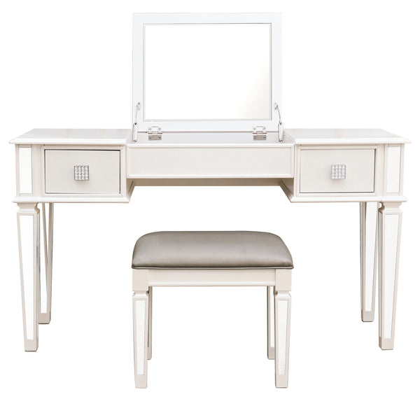 Mirrored Vanity Desk With Drawers And Stool, Flip Up Dressing Table Set For Makeup Room
