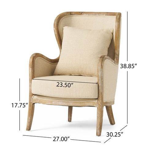Crenshaw - Wing Arm Chair With Oak Frame And High Back - Beige