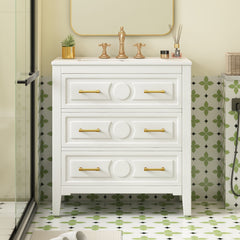 Retro Bathroom Vanity With Sink Combo, Free Standing Single Set With 3 Drawers