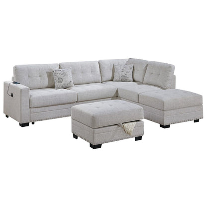 L - Shaped Sectional Sofa Set With Storage Ottoman, Tufted Upholstery Nailhead Trim