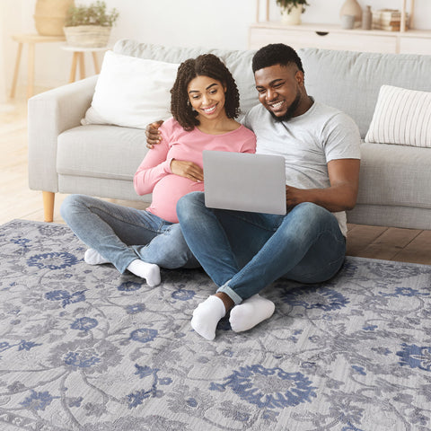 Marfi - 8' X 10' Oriental Area Rug - Blue / Silver