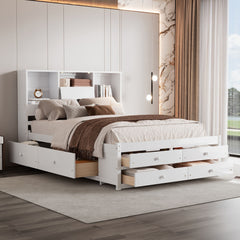 Platform Bed With Storage Headboard And 8 Drawers