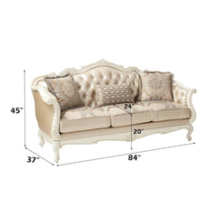 Chantelle - Sofa With 3 Pillows - Rose Gold Synthetic Leather /Fabric & Pearl White