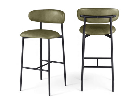 Lupita - Vegan Leather Upholstered Bar Stool With Matte Black Frame (Set of 2)