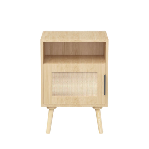 Nightstand, Side Table With Door And Open Shelf For Bedroom - Oak