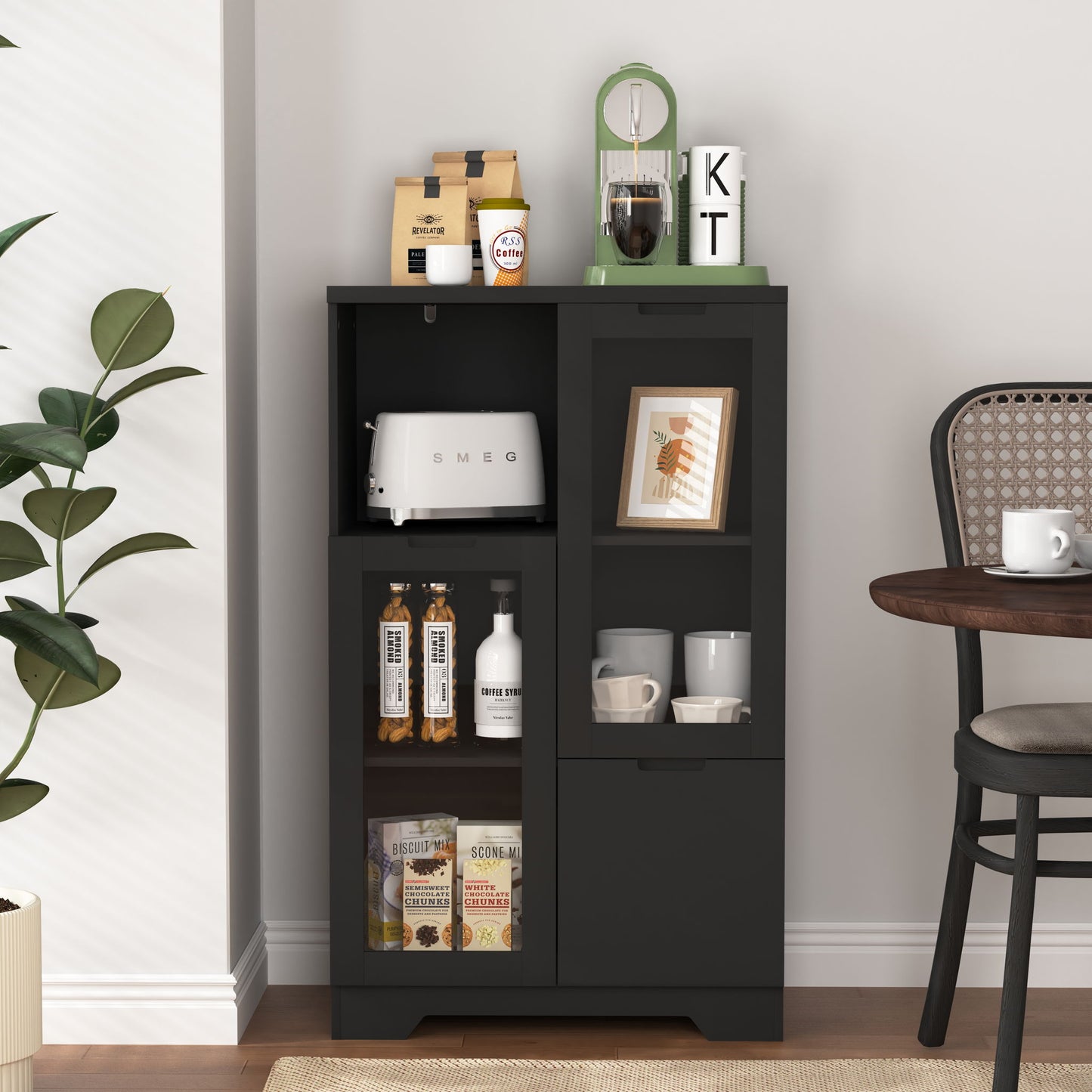 Modern Cabinet With Glass Doors And Drawer
