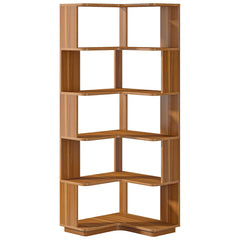6 Tier Corner Bookshelf, L-Shaped Freestanding Shelf With Anti Drop Panels