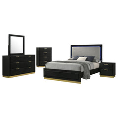 5 Piece California King Bedroom Set With Upholstered Headboard - Black