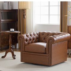 Chesterfield Style Swivel Club Chair With Button Tufted