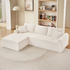 Modular Corduroy Sectional With Arched Armrests, Includes 3 Back Cushions & 2 Throw Pillows