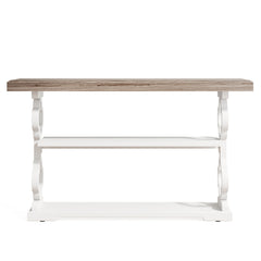 Console Sofa Table With 3 Shelves, Floral Carved Accent - Gray / White