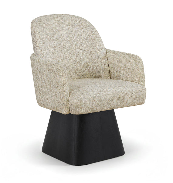 Marlowe - Linen Textured Fabric Upholstered Swivel Dining Arm Chair - Stained Black