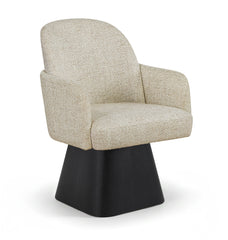 Marlowe - Linen Textured Fabric Upholstered Swivel Dining Arm Chair - Stained Black