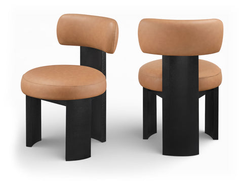 Atelier - Vegan Leather Upholstered Dining Chair (Set of 2) - Cognac / Painted Black