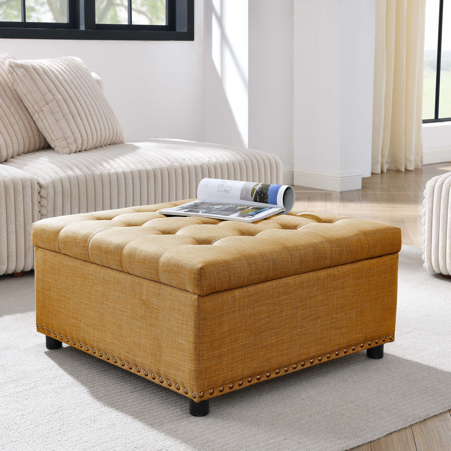 Tufted Storage Ottoman With Button Tufting And Nailhead Trim