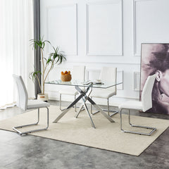Rectangular Clear Tempered Glass Dining Table, Stylish Design With Metal Legs