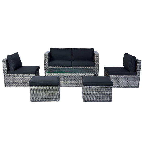 6 Piece Patio Wicker Sectional Set Patio Backyard Conversation Set Space Saving - Gray / Black
