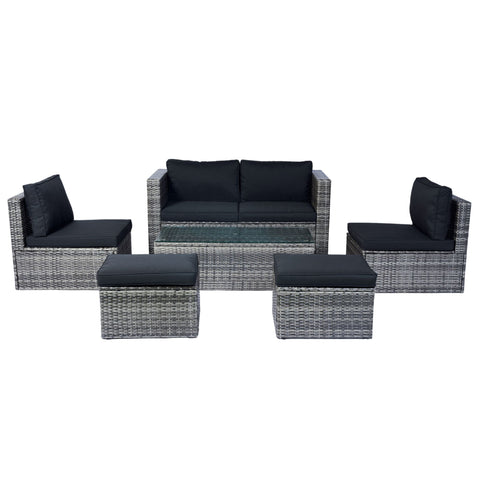 6 Piece Patio Wicker Sectional Set Patio Backyard Conversation Set Space Saving - Gray / Black