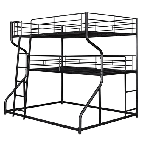 Industrial Triple Bunk Bed With Dual Ladders Frame, Space Saving Design
