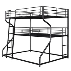 Industrial Triple Bunk Bed With Dual Ladders Frame, Space Saving Design