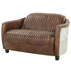 Brancaster - Loveseat - Retro Brown Top Grain Leather & Aluminum