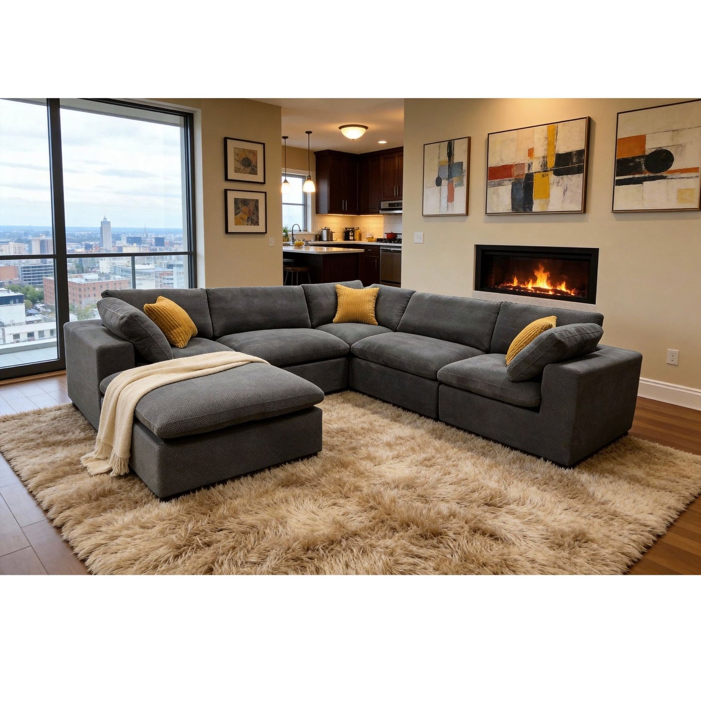 Custom Configuration Modular Sectional & Toss Pillows