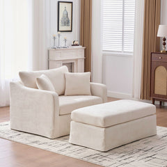 Accent Chair Wide With 2 Bolster Pillows, And Matching Ottoman