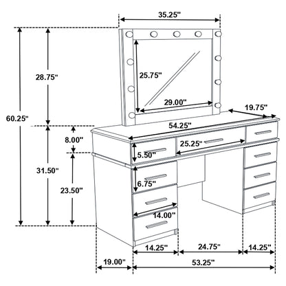Sarah - 9 Drawer Vanity Desk With Mirror Set - White