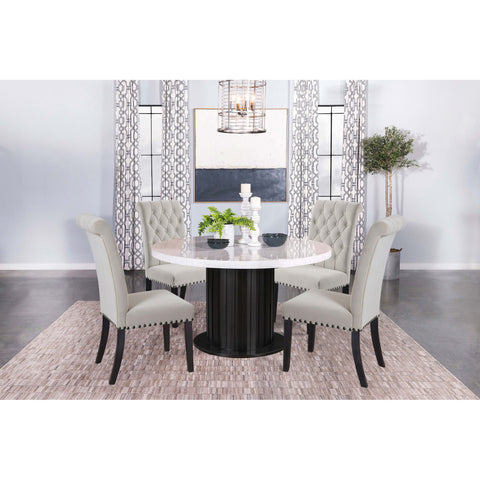 Sherry - 5 Piece Round Dining Table Set With Linen Like Upholstered Chairs - Sand