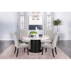 Sherry - 5 Piece Round Dining Table Set With Linen Like Upholstered Chairs - Sand
