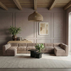 Rummi - Velvet Performance Fabric Upholstered 8 Piece Modular Sectional (With 2 Corner Chairs)