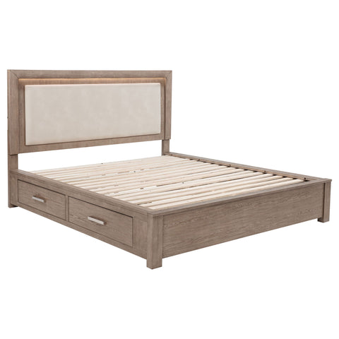 Gibbons - Barley California King LED Storage Bed With Upholstered Headboard And Built In Lighting - Brown