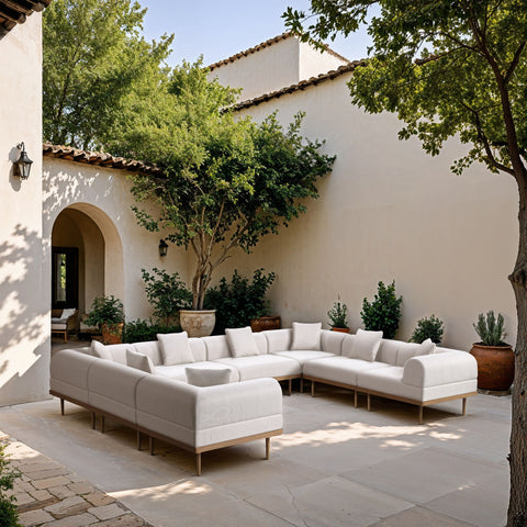 Laguna - 8 Piece Resilient Water Resistant Fabric 142" Upholstered Outdoor Patio Modular Sectional