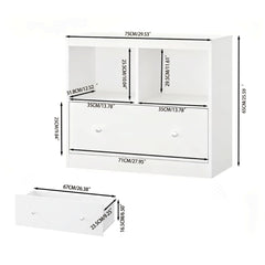Toy Storage Organizer With Large Drawer And Low Bookshelf For Nursery & Playroom - White