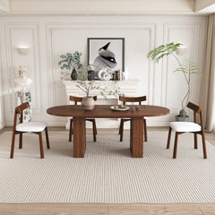 Oval Dining Table Set For 6 With 4 Chairs - Walnut