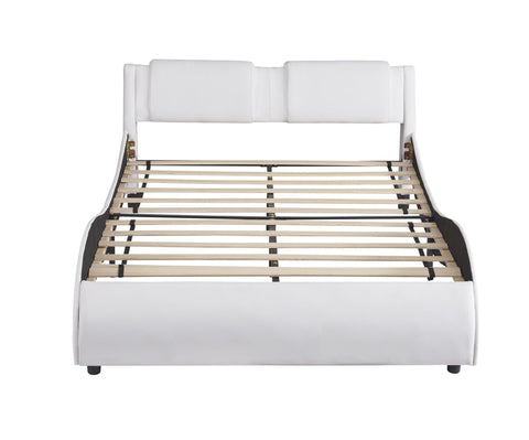 Upholstered Platform Bed With LED Light, Frame Slatted