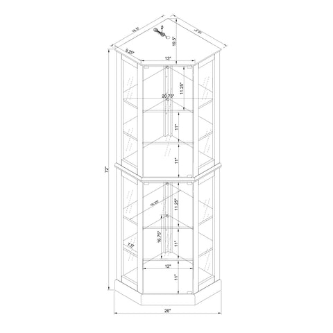 6 Shelf Corner Curio Display Cabinet With Lights, Mirrors And Adjustable Shelves (E26 Light Bulb Not Included)
