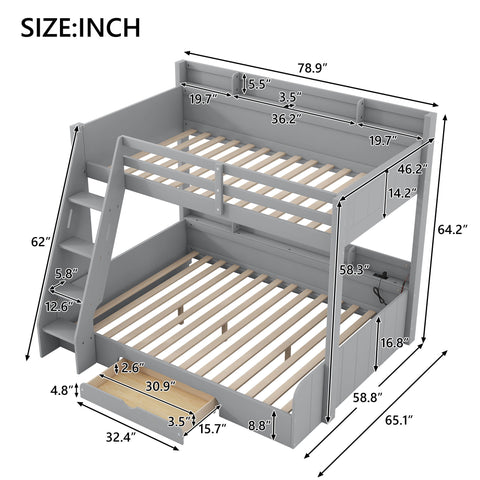Bunk Bed With Storage Shelves, LED Lighting, Charging Station And Drawer