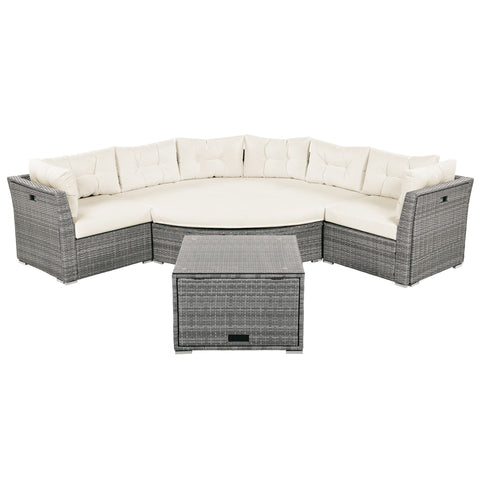 Patio Furniture Set Outdoor Daybed Rattan Sectional With Cushions And Center Table