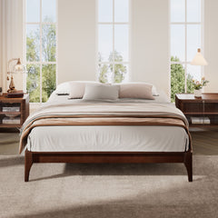 Queen Size Platform Bed Frame With Wood Slat And Metal Support - Chocolate