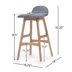 Mid Century Modern Upholstered Low Back Barstools (Set of 2) - Gray / Natural Oak