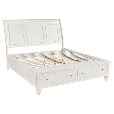 Dennis - Eastern King Storage Panel Bed With Carved Headboard And Built In Drawers - Cream White