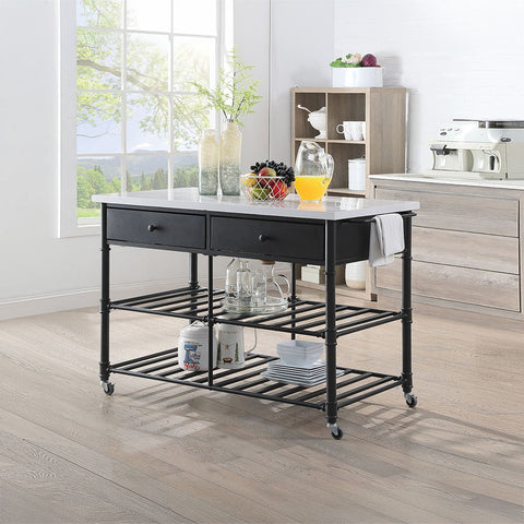 Emery - Kitchen Island - White Cultured Marble Top & Gray