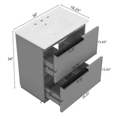 Fluted Bathroom Vanity With Ceramic Sink, Freestanding Cabinet