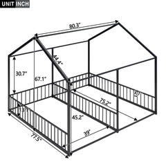 House Platform Beds, 2 Shared Beds, Metal Frame With Guardrails