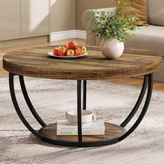 2 Tier Circle Coffee Table With Storage Shelves